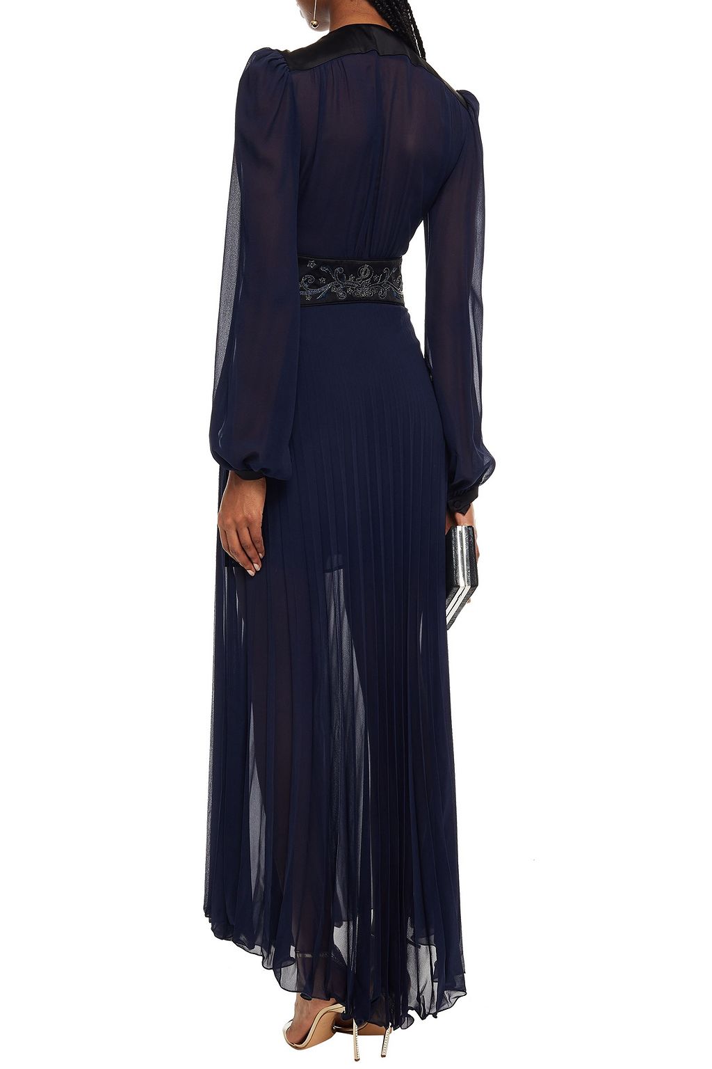 DUNDAS Embellished satin-paneled silk crepe de chine gown