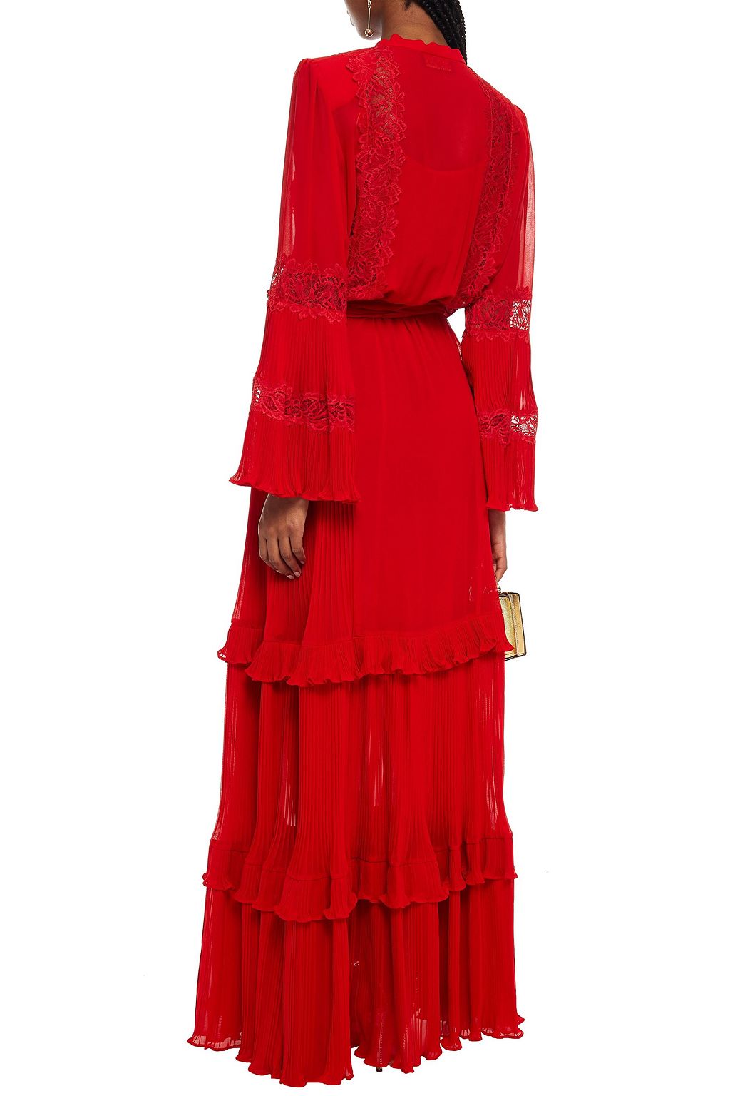 DUNDAS Tiered lace-paneled silk crepe de chine gown