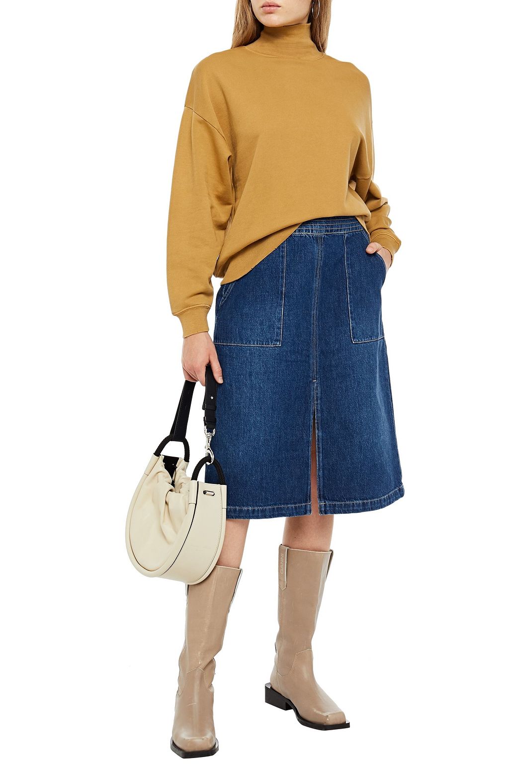 FRAME Trapunto denim midi skirt