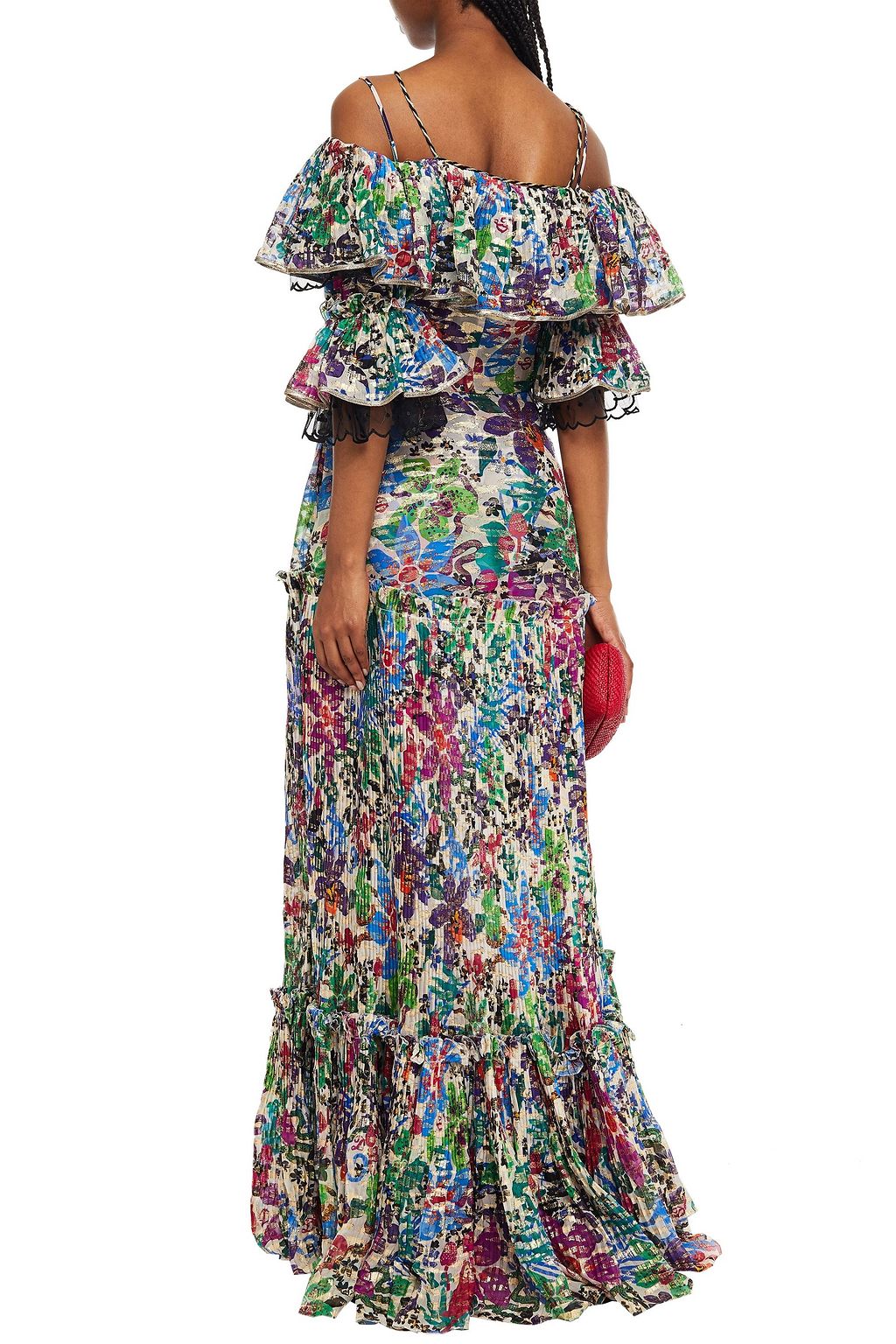 DUNDAS Tiered cold-shoulder printed fil coupé silk-blend voile maxi dress