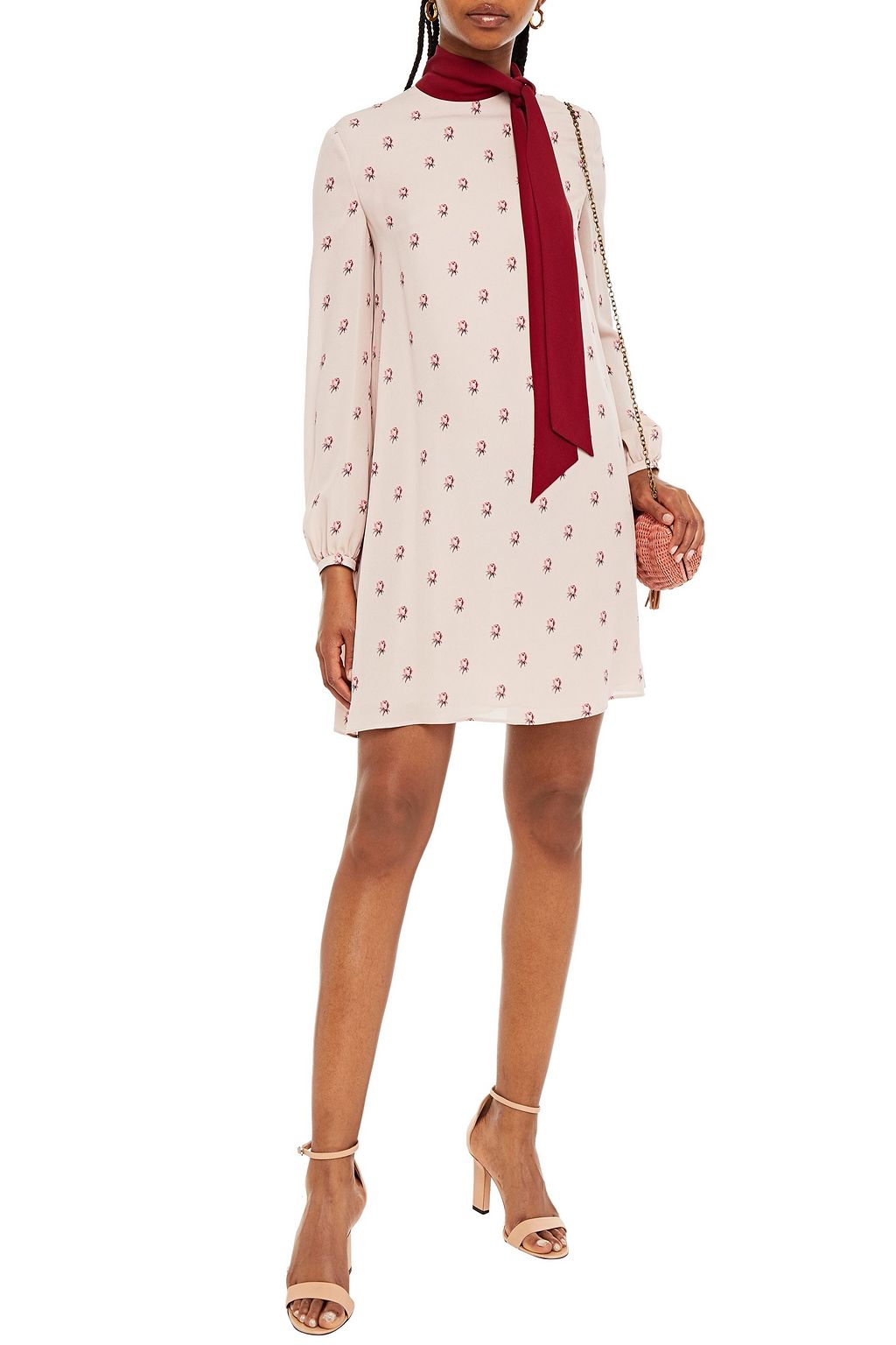 VALENTINO GARAVANI Tie-neck floral-print silk crepe de chine mini dress