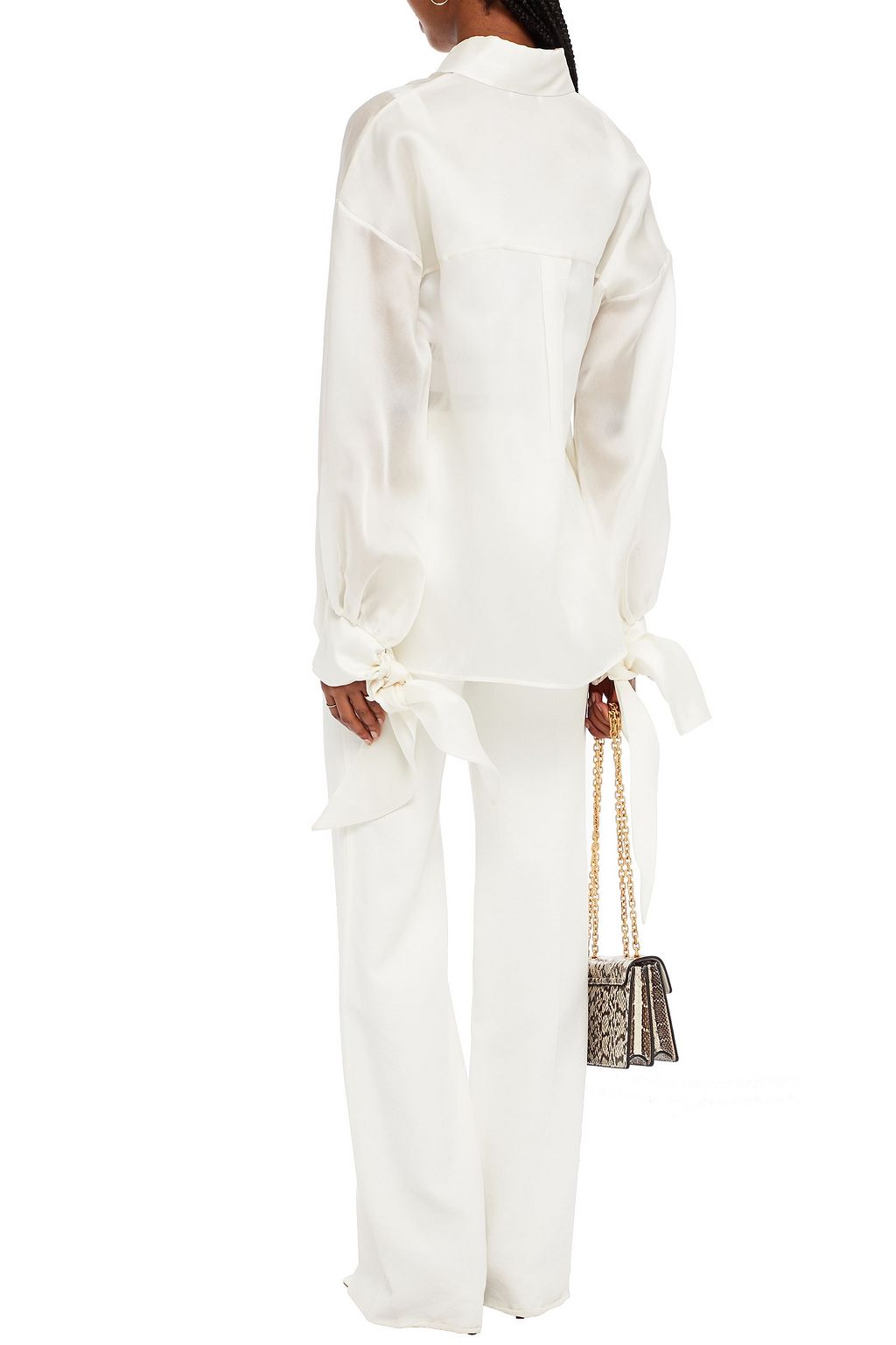 PIECE OF WHITE Tie-detailed silk-organza shirt
