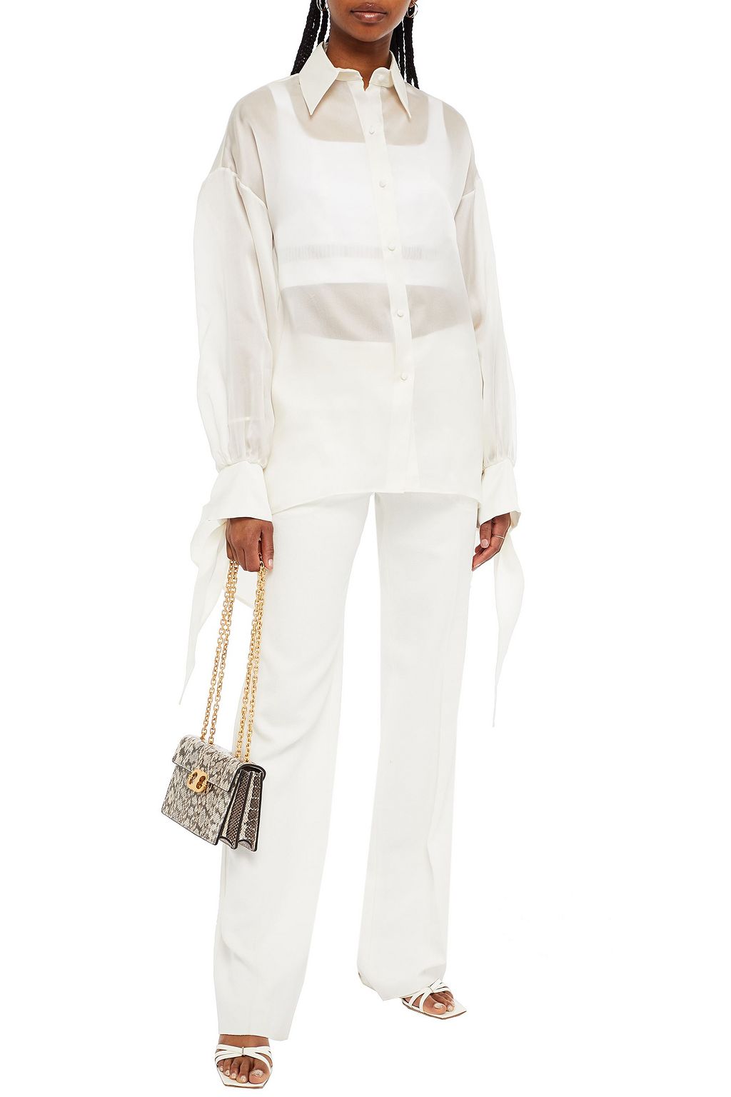 PIECE OF WHITE Tie-detailed silk-organza shirt