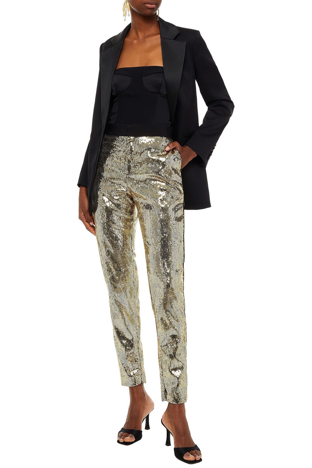 DUNDAS Sequined mesh slim-leg pants