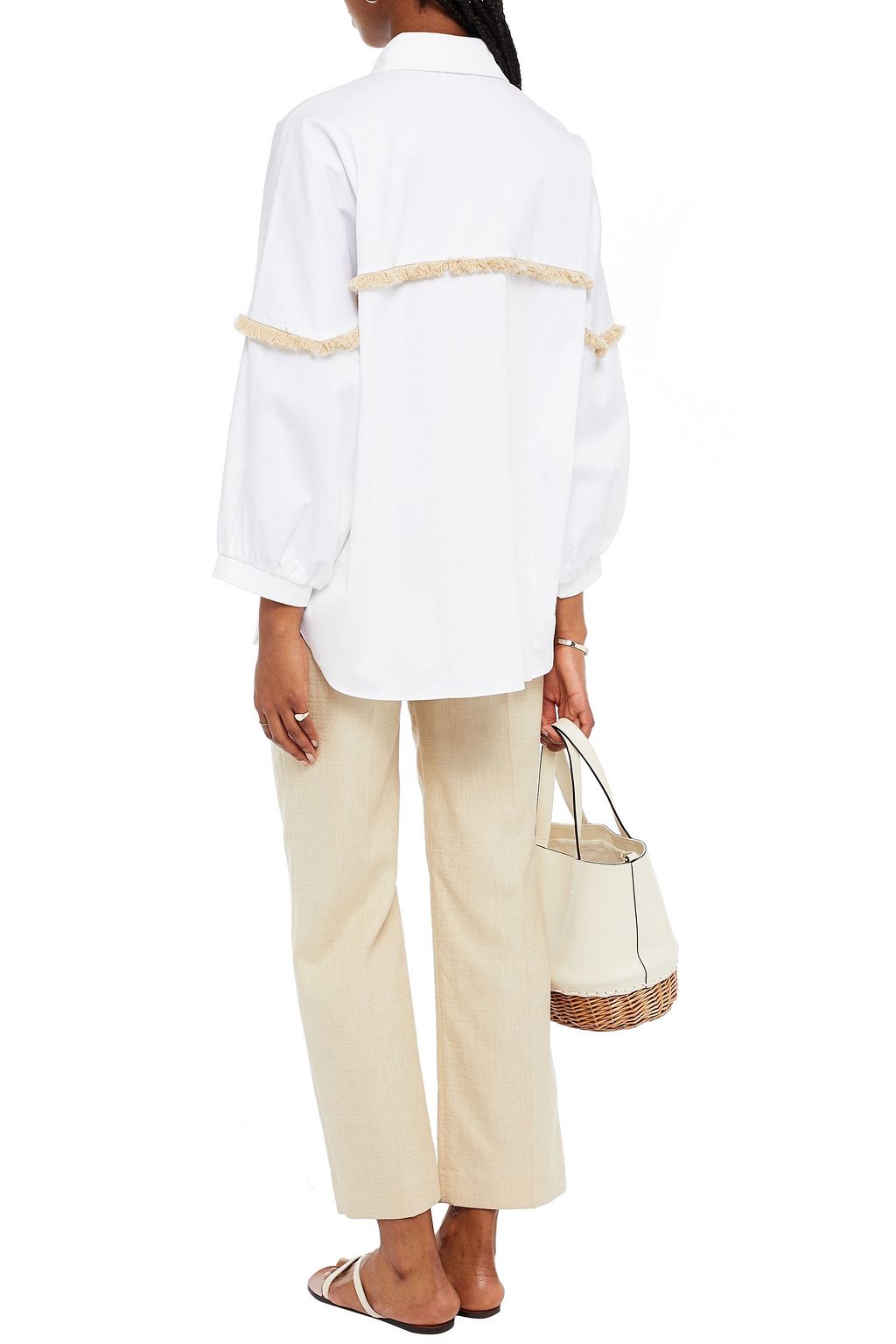 PIECE OF WHITE Frayed stretch-cotton poplin shirt