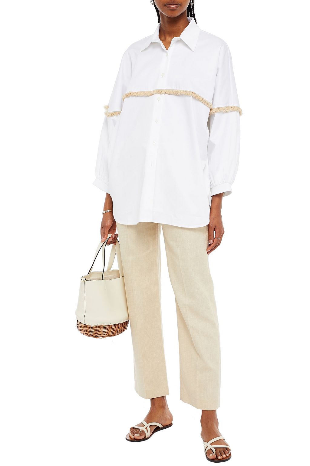 PIECE OF WHITE Frayed stretch-cotton poplin shirt