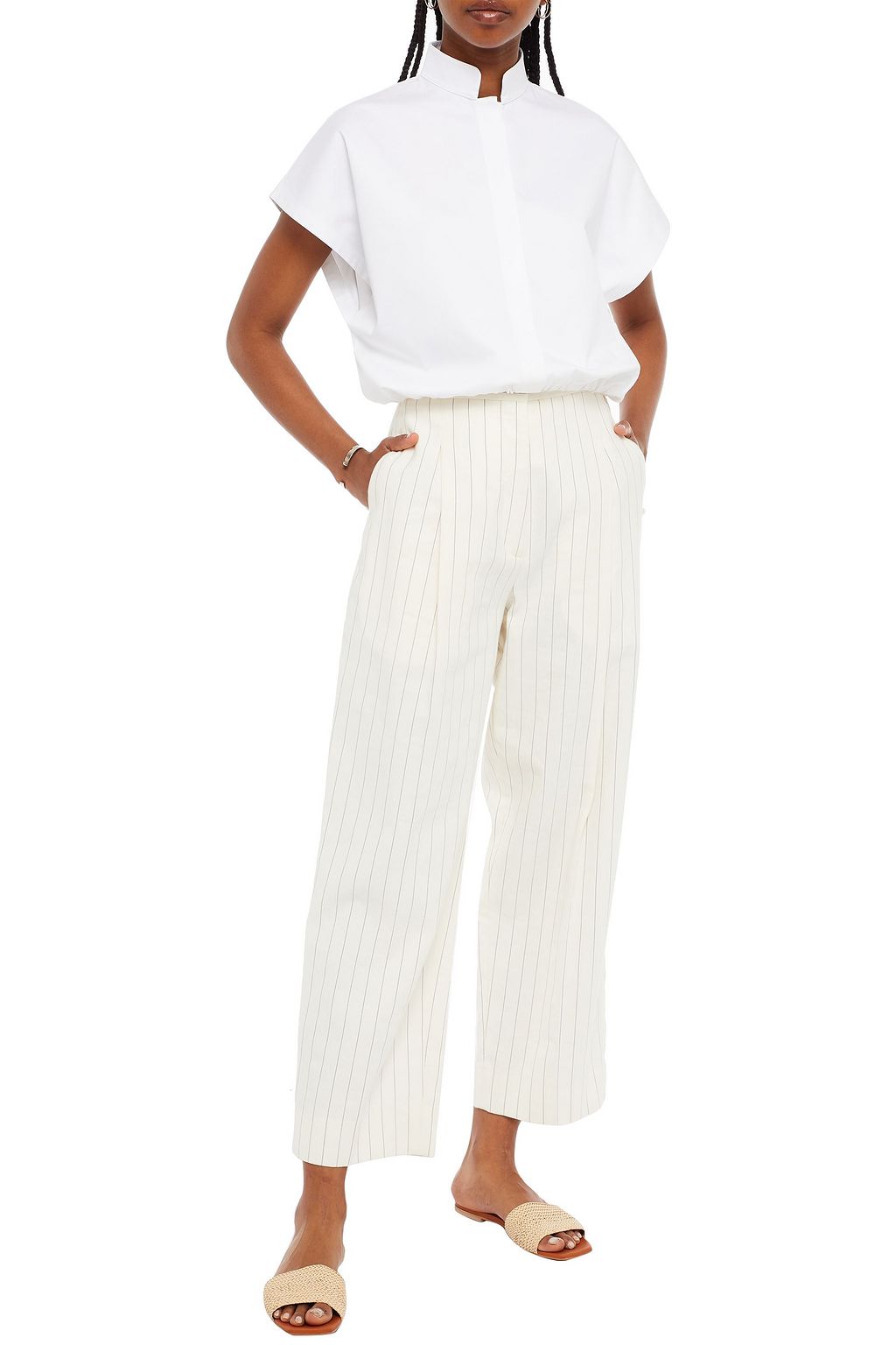 PIECE OF WHITE Cropped stretch-cotton poplin shirt