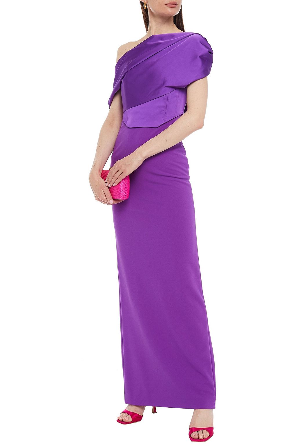 SOLACE LONDON Kara crepe-paneled draped satin gown