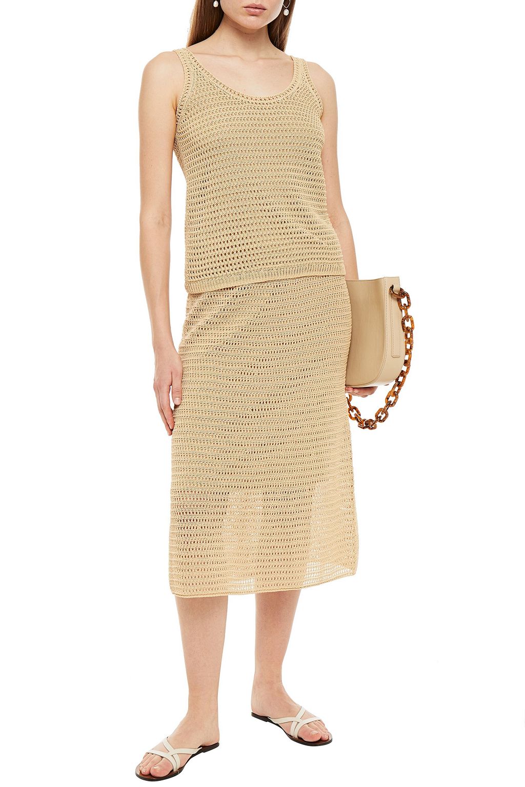 VINCE. Crochet-knit cotton midi skirt