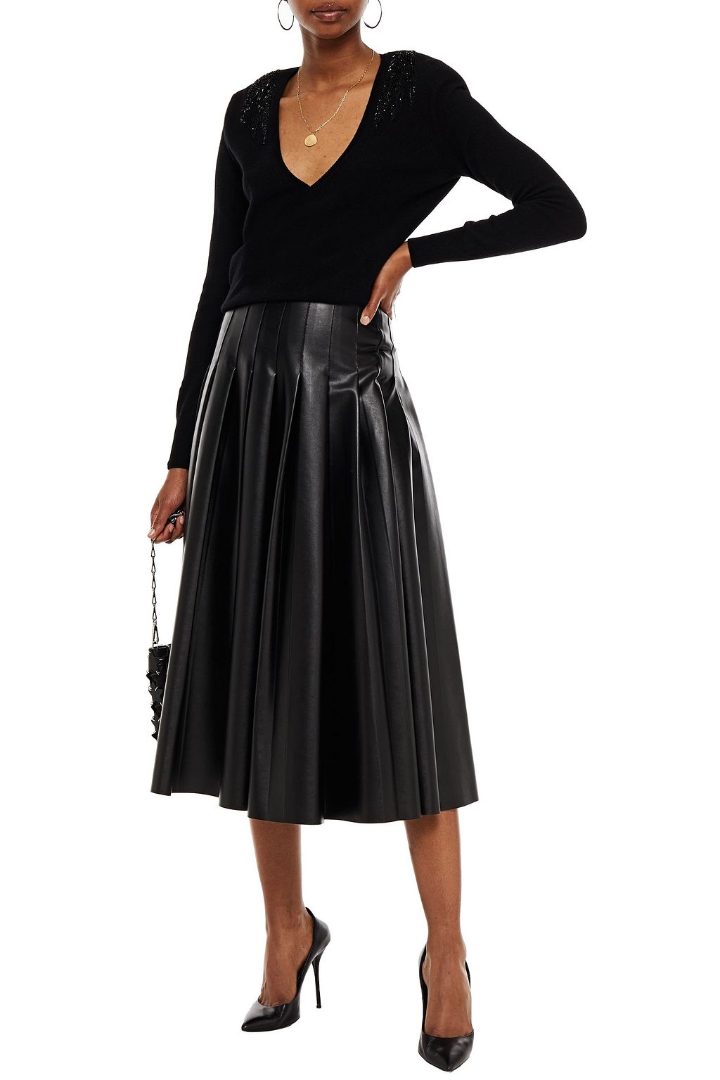 DUNDAS Cropped embellished cashmere and wool-blend sweater