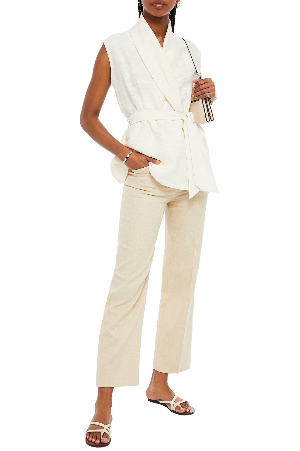PIECE OF WHITE Slub silk wrap top