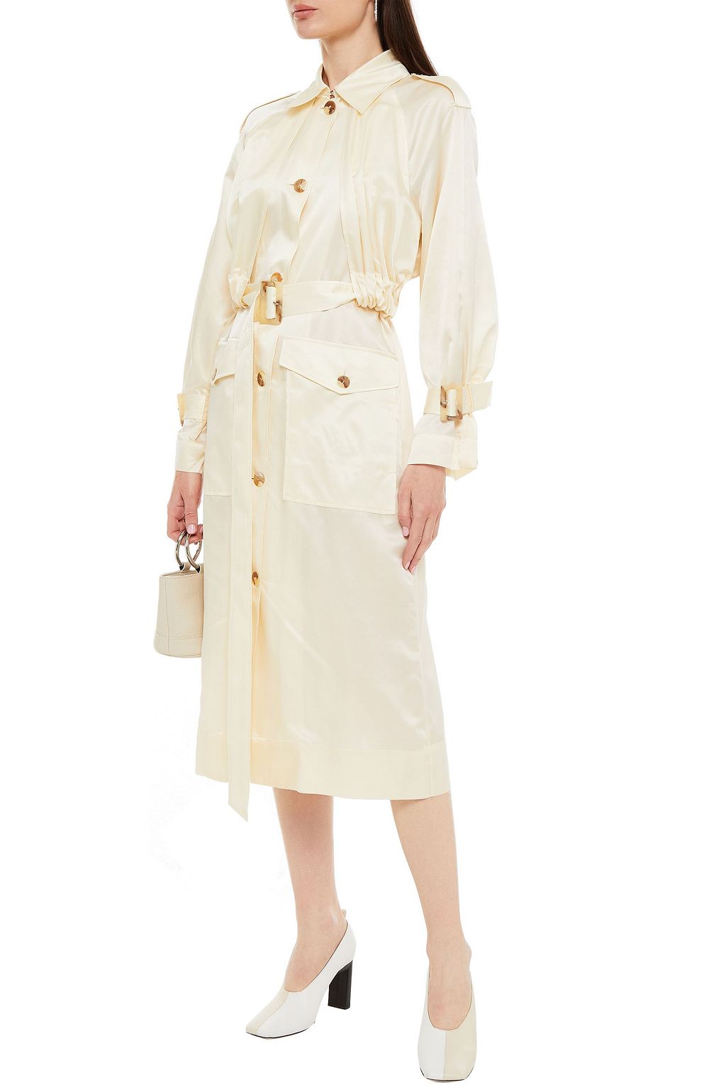 REJINA PYO Wren Trenchcoat aus Satin aus einer Baumwoll-Seidenmischung mit Gürtel