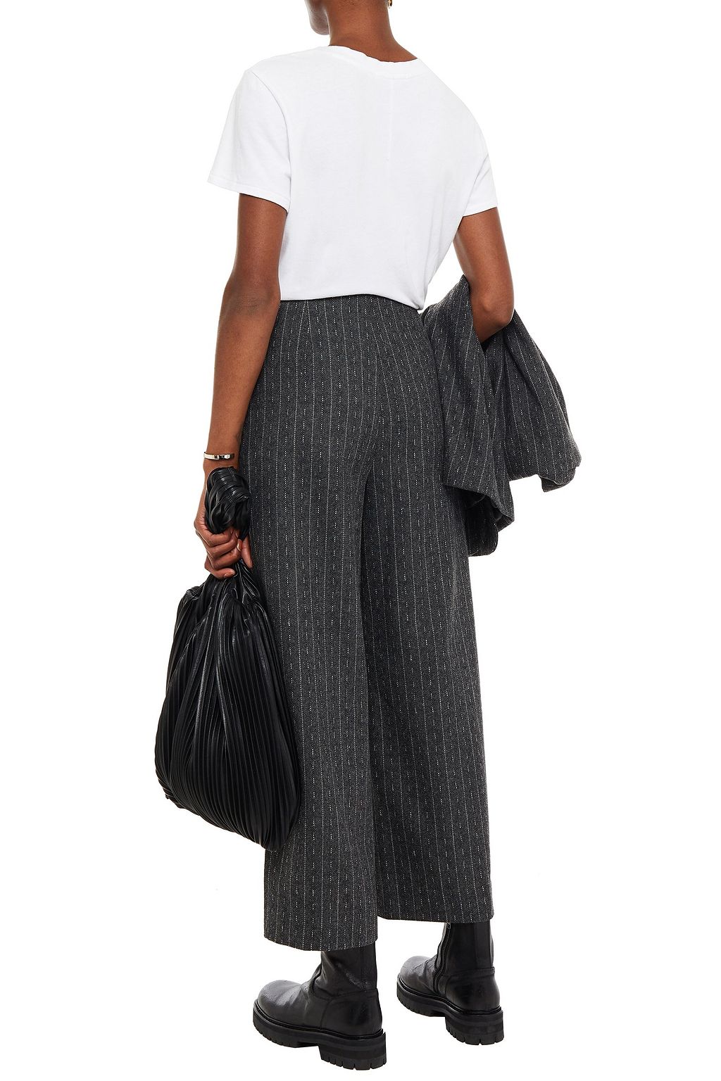 GESTUZ Cropped pinstriped felt wide-leg pants