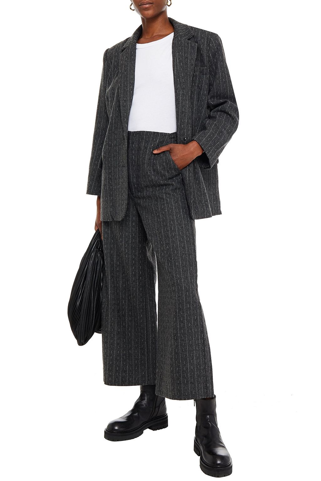 GESTUZ Cropped pinstriped felt wide-leg pants