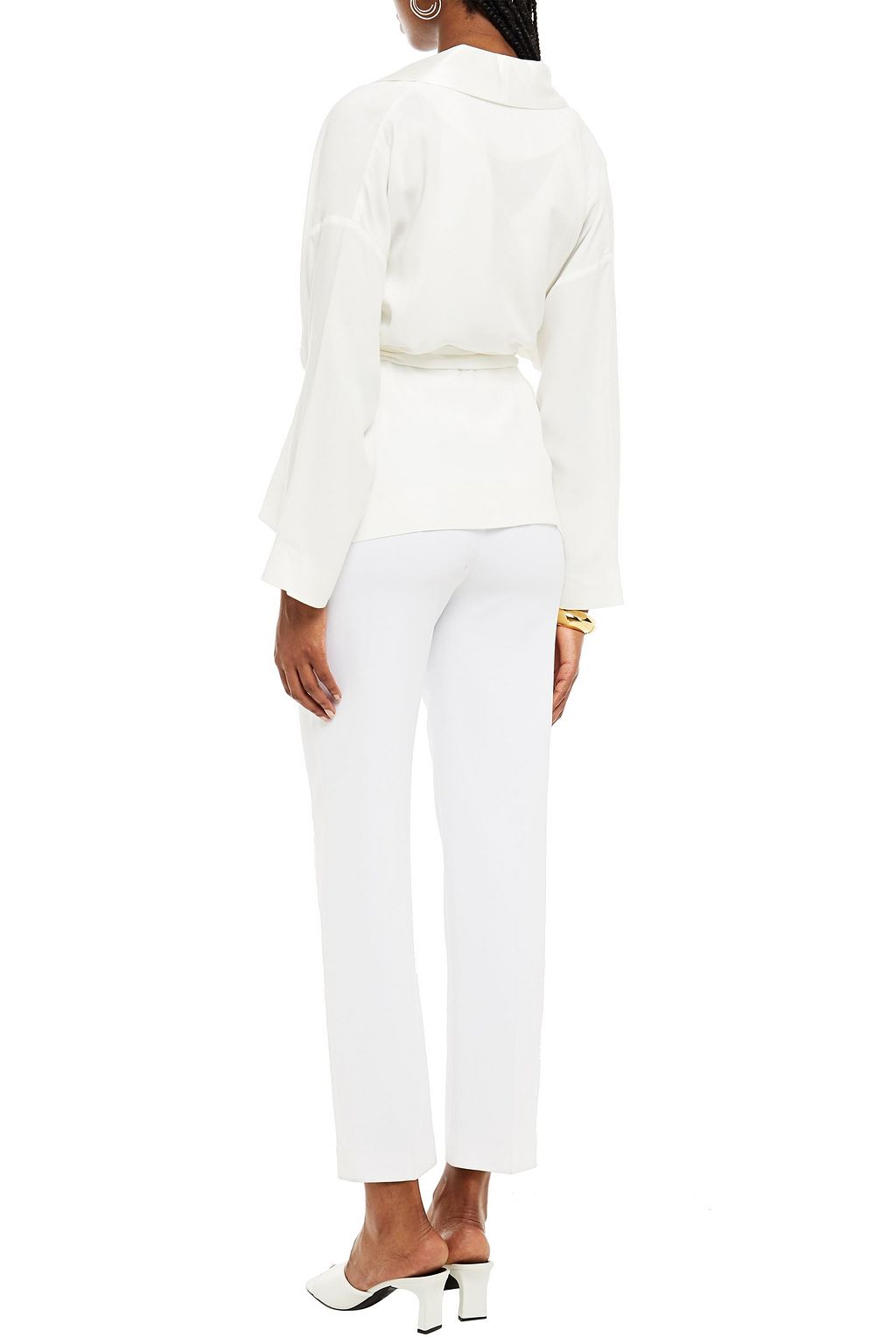 BA&SH Suga belted satin-trimmed crepe wrap jacket