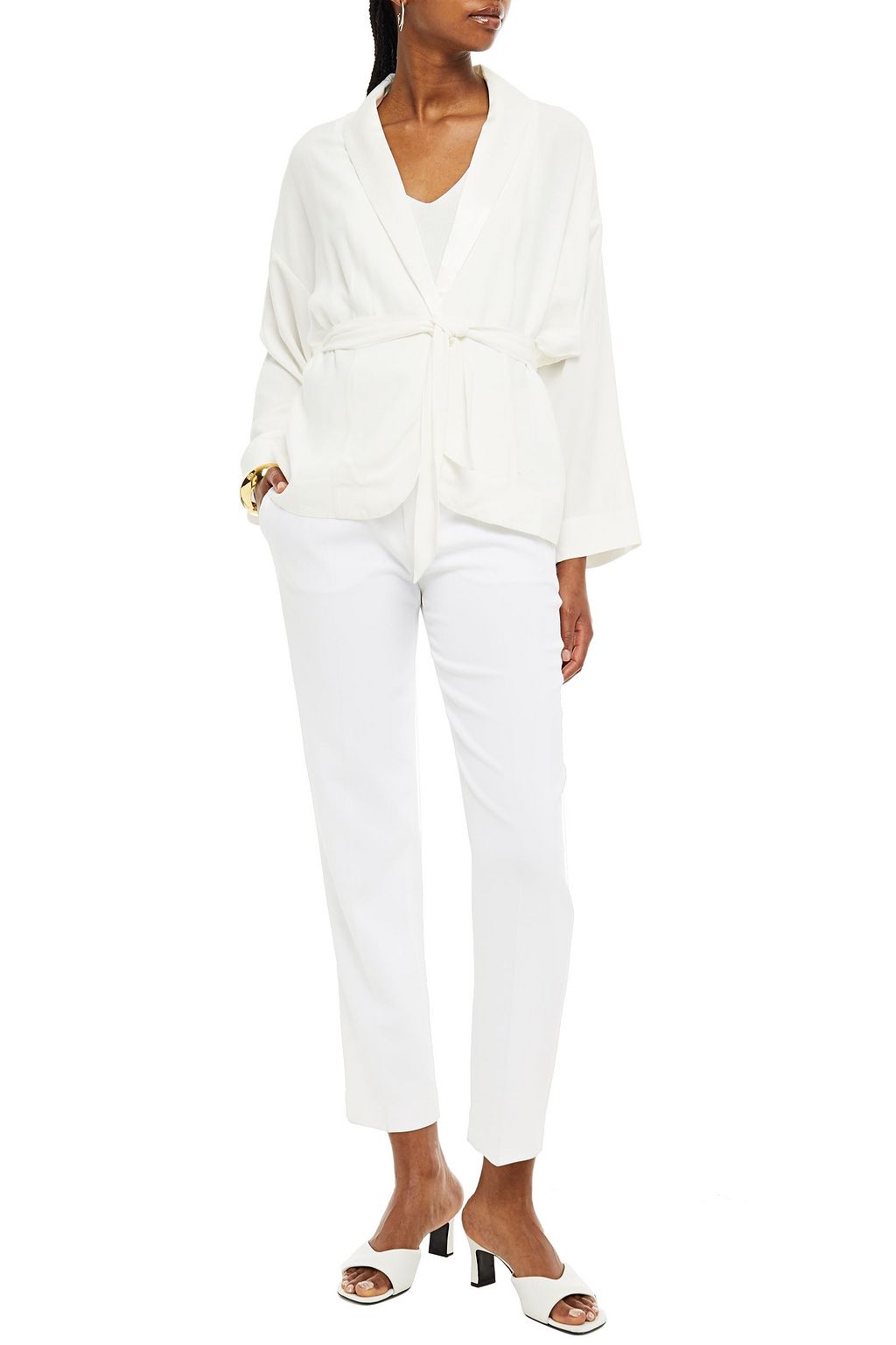 BA&SH Suga belted satin-trimmed crepe wrap jacket