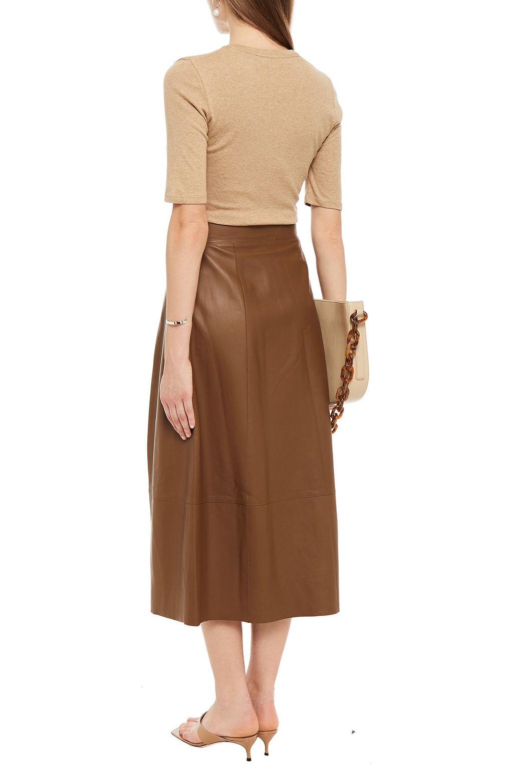 VINCE. Pleated leather midi skirt