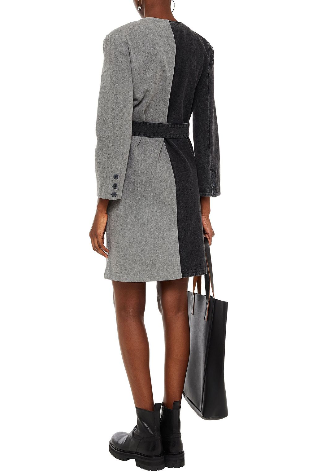 GESTUZ Two-tone denim mini wrap dress
