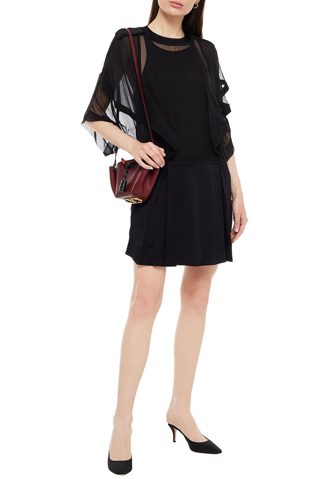 VALENTINO GARAVANI Velvet-trimmed silk-voile and satin-crepe mini dress