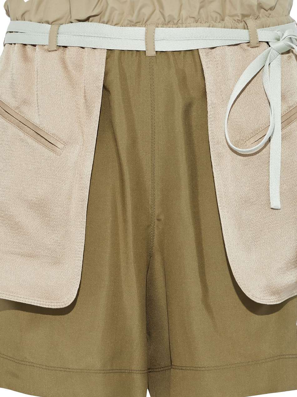 hammered satin-paneled crepe de chine shorts