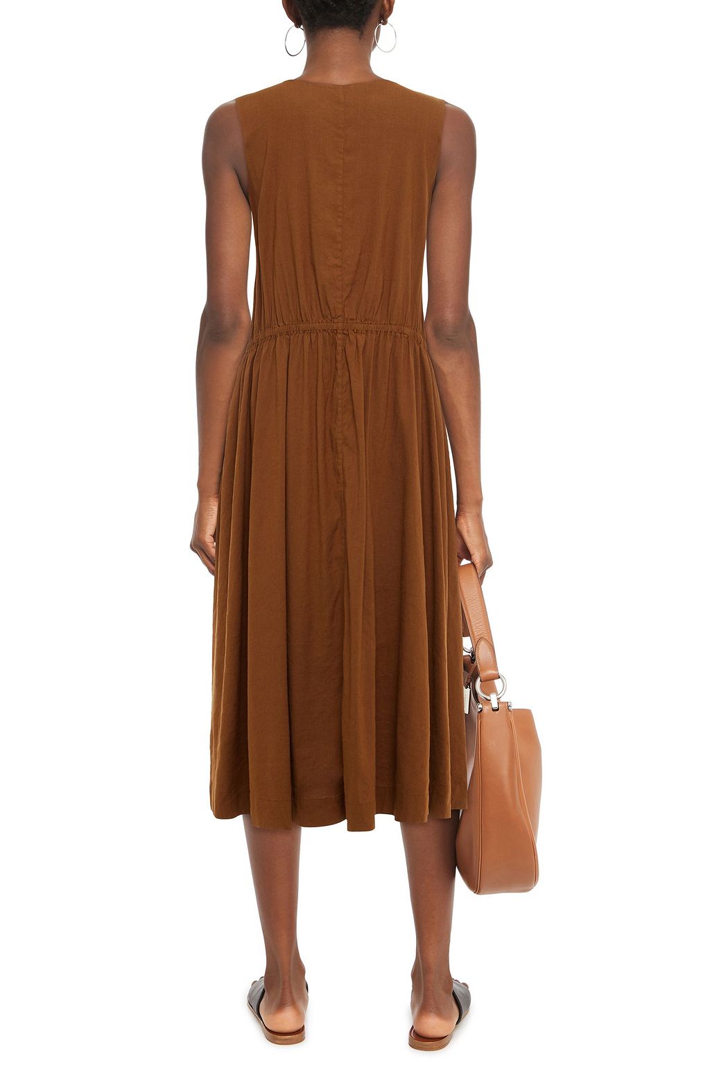 VINCE. Gathered linen-blend midi dress