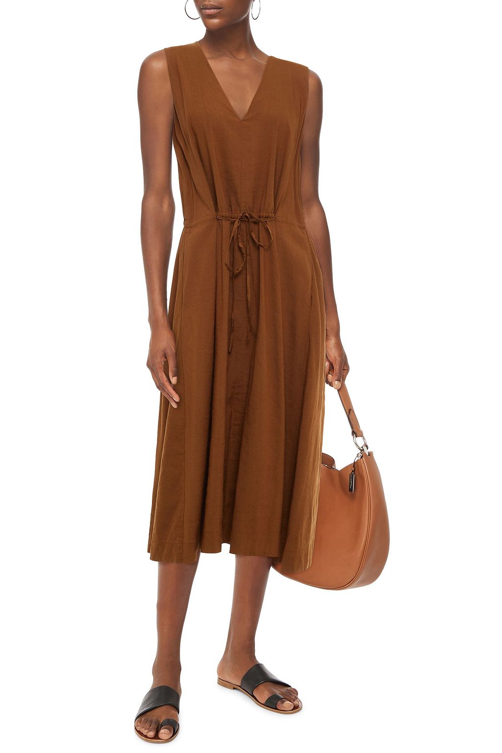 VINCE. Gathered linen-blend midi dress
