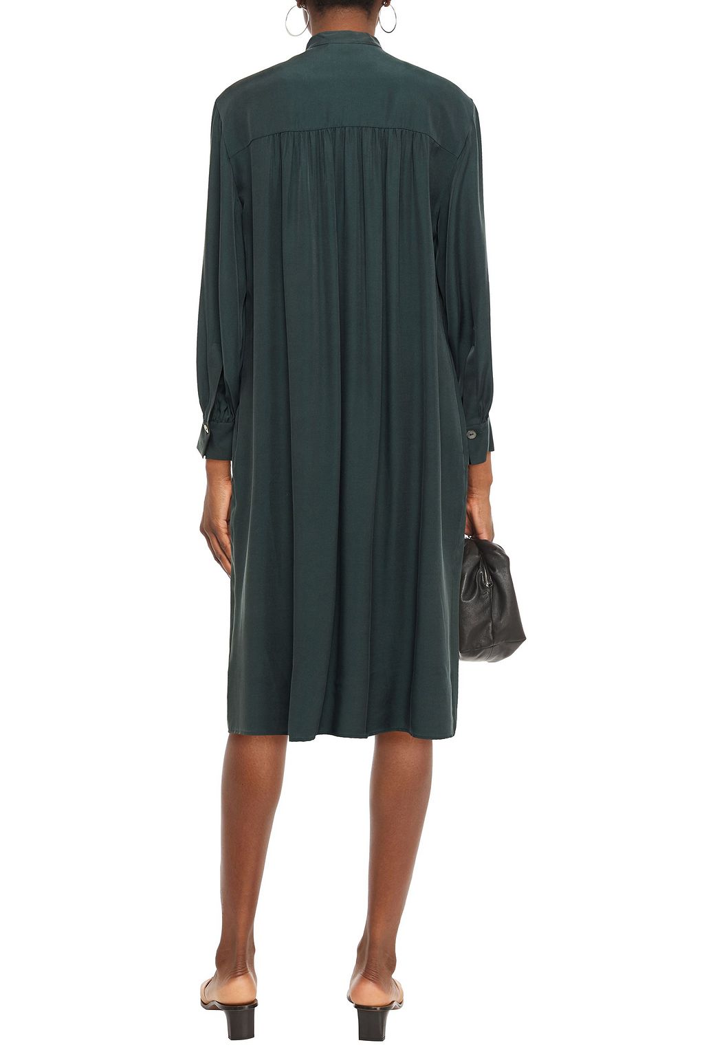 VINCE. Gathered silk-blend twill midi dress