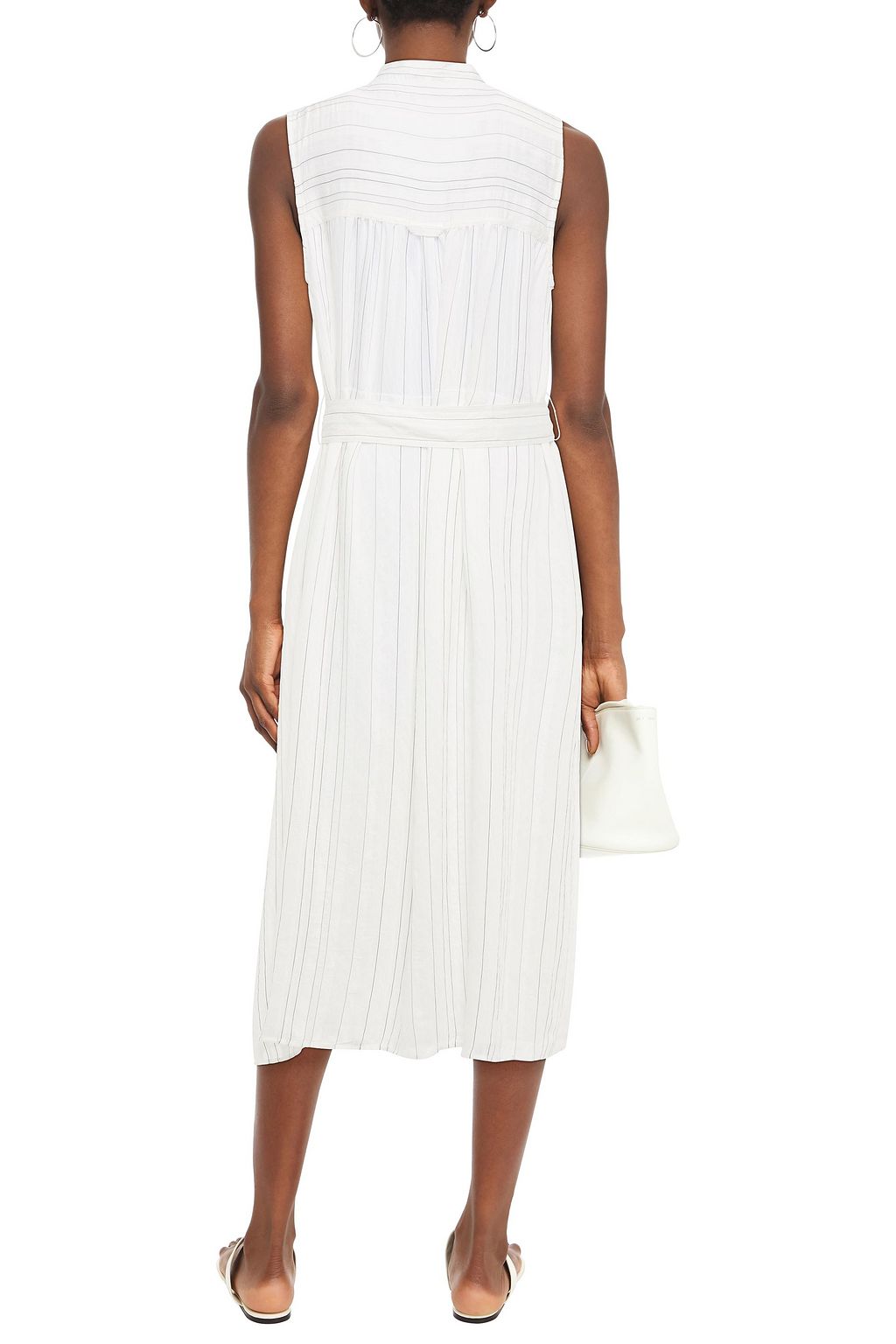 VINCE. Belted striped gauze midi dress