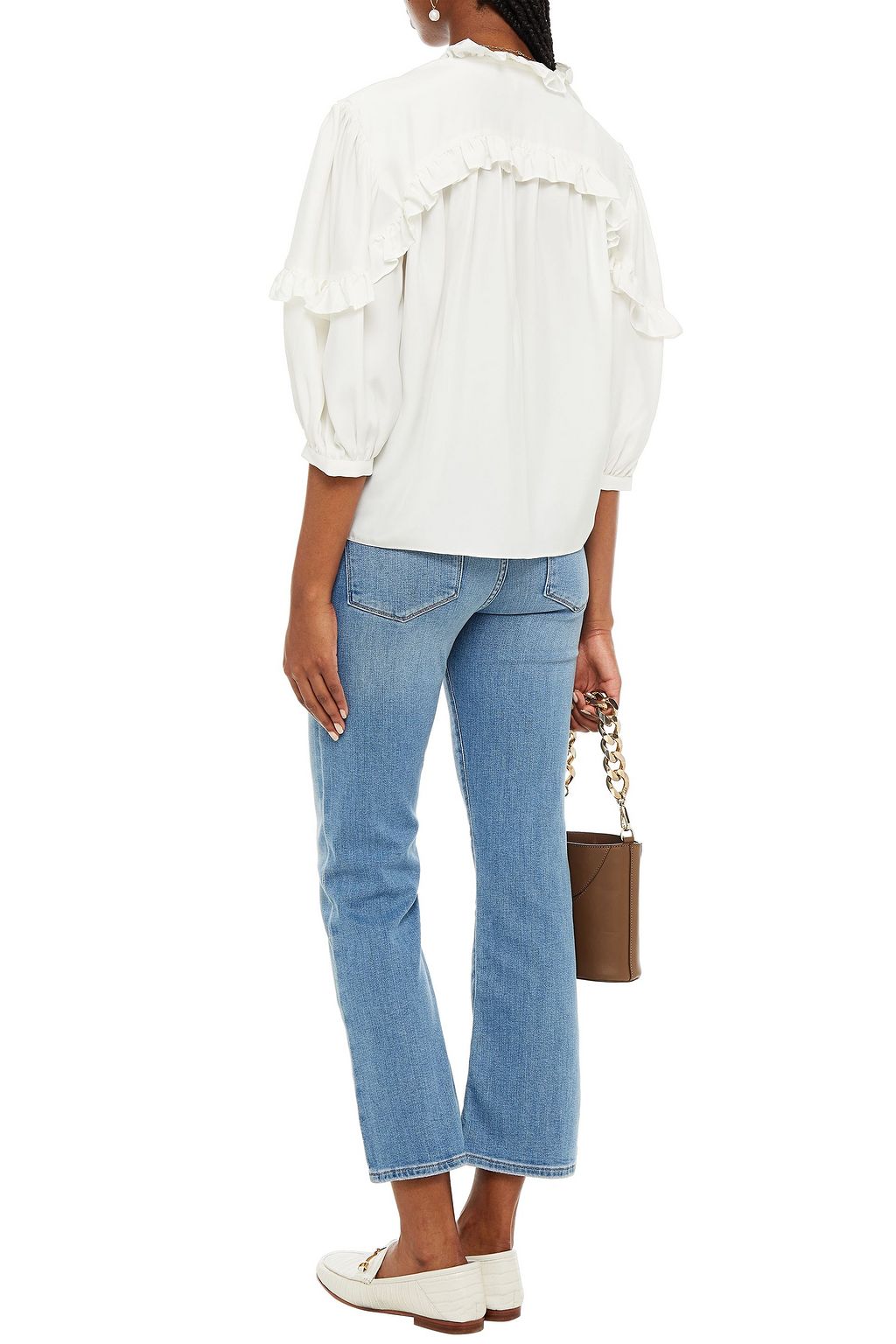 FRAME Ruffle-trimmed silk blouse