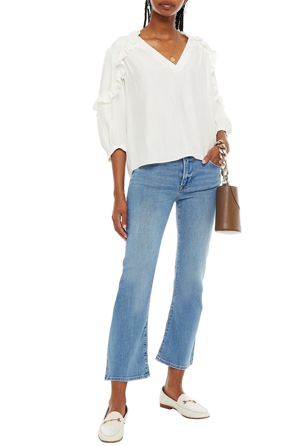 FRAME Ruffle-trimmed silk blouse