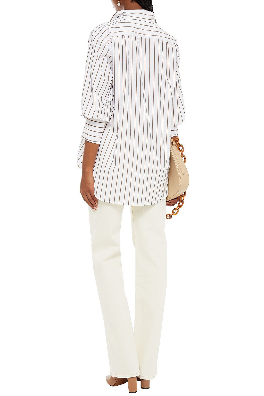 FRAME Striped cotton-blend poplin shirt