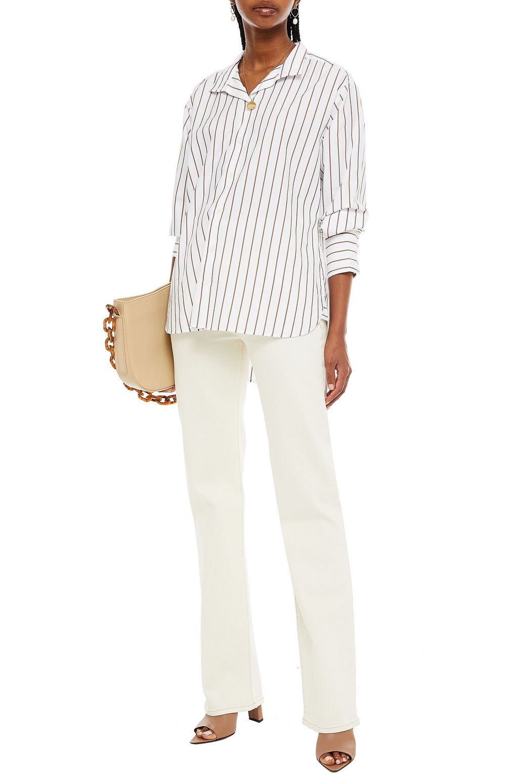 FRAME Striped cotton-blend poplin shirt