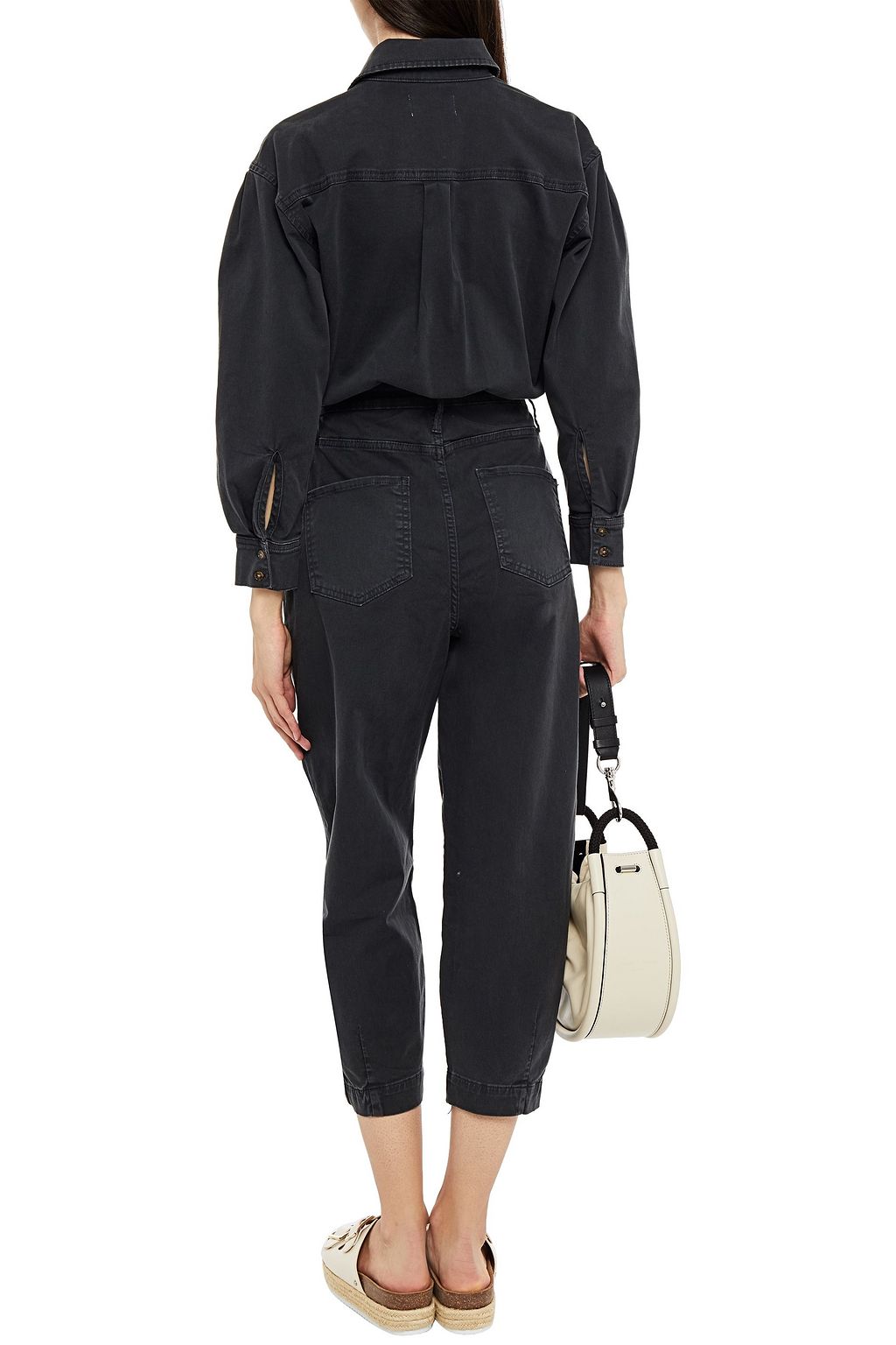 FRAME Cropped gathered denim jumpsuit