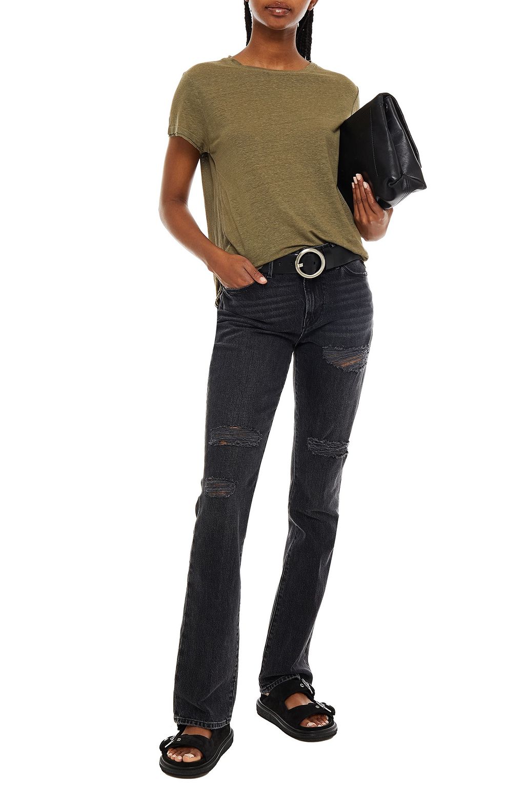 FRAME Le Mini Boot distressed high-rise bootcut jeans