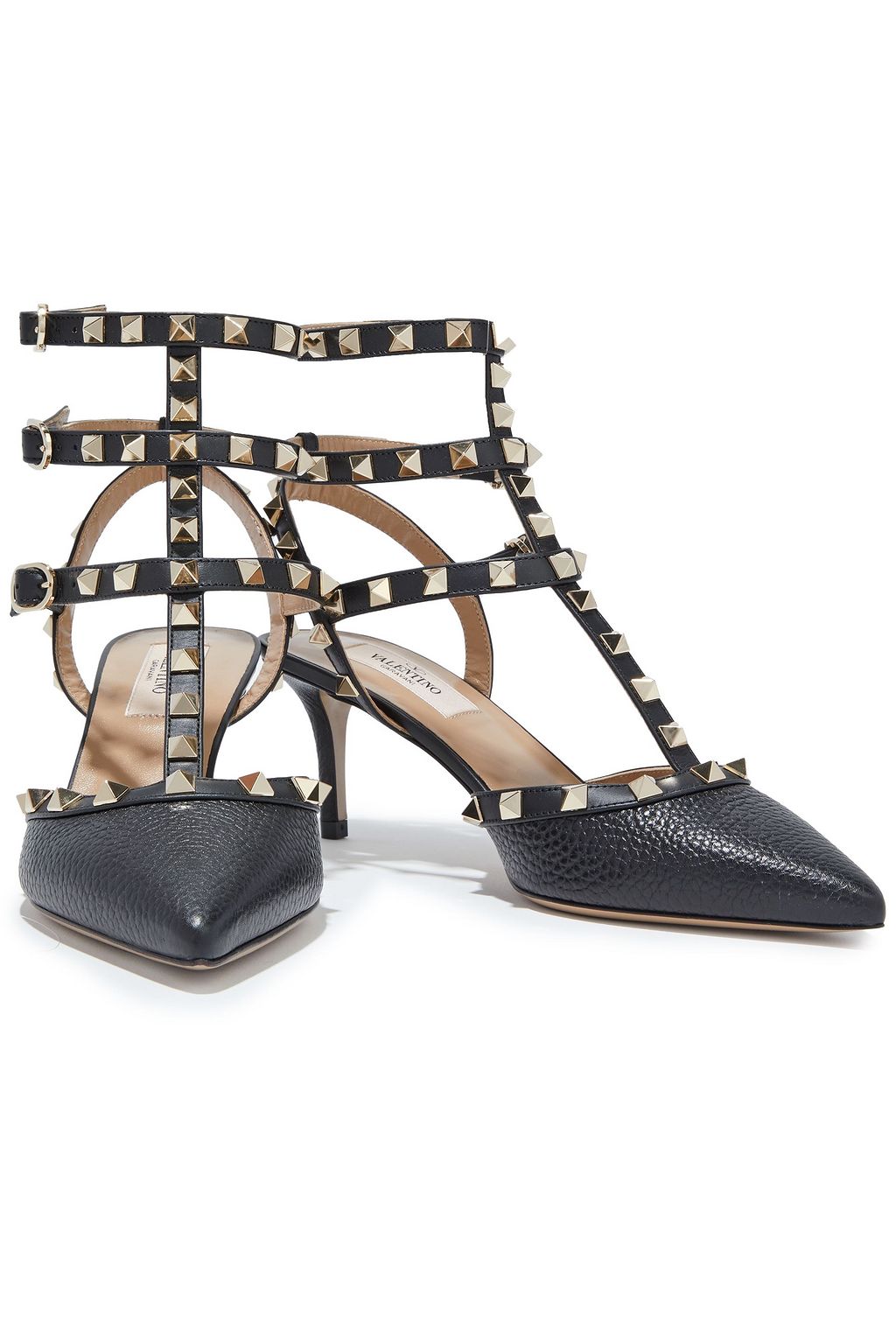 VALENTINO GARAVANI Rockstud pebbled-leather pumps