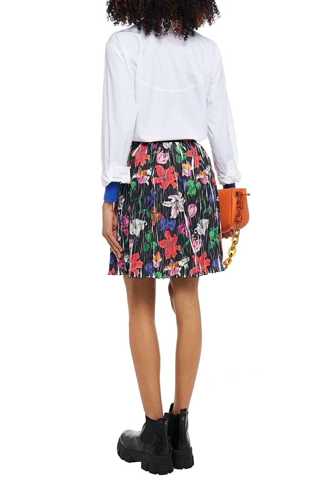 MSGM Gathered floral-print crinkled-twill mini skirt
