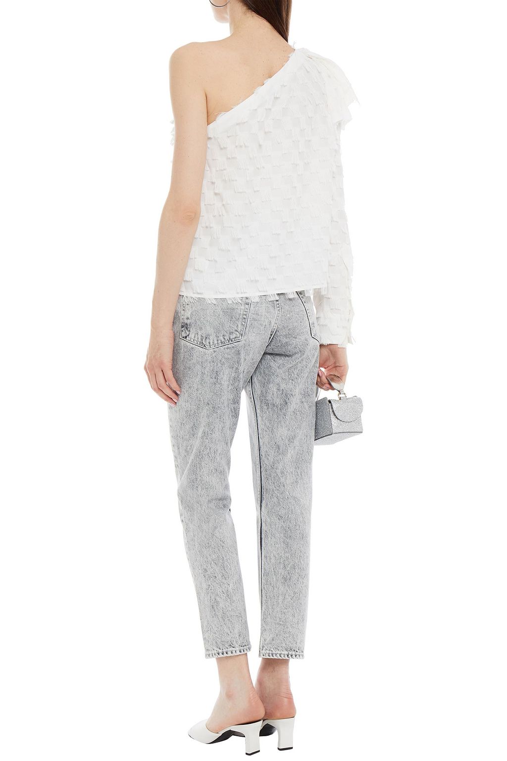 MSGM One-shoulder ruffled fil coupé top