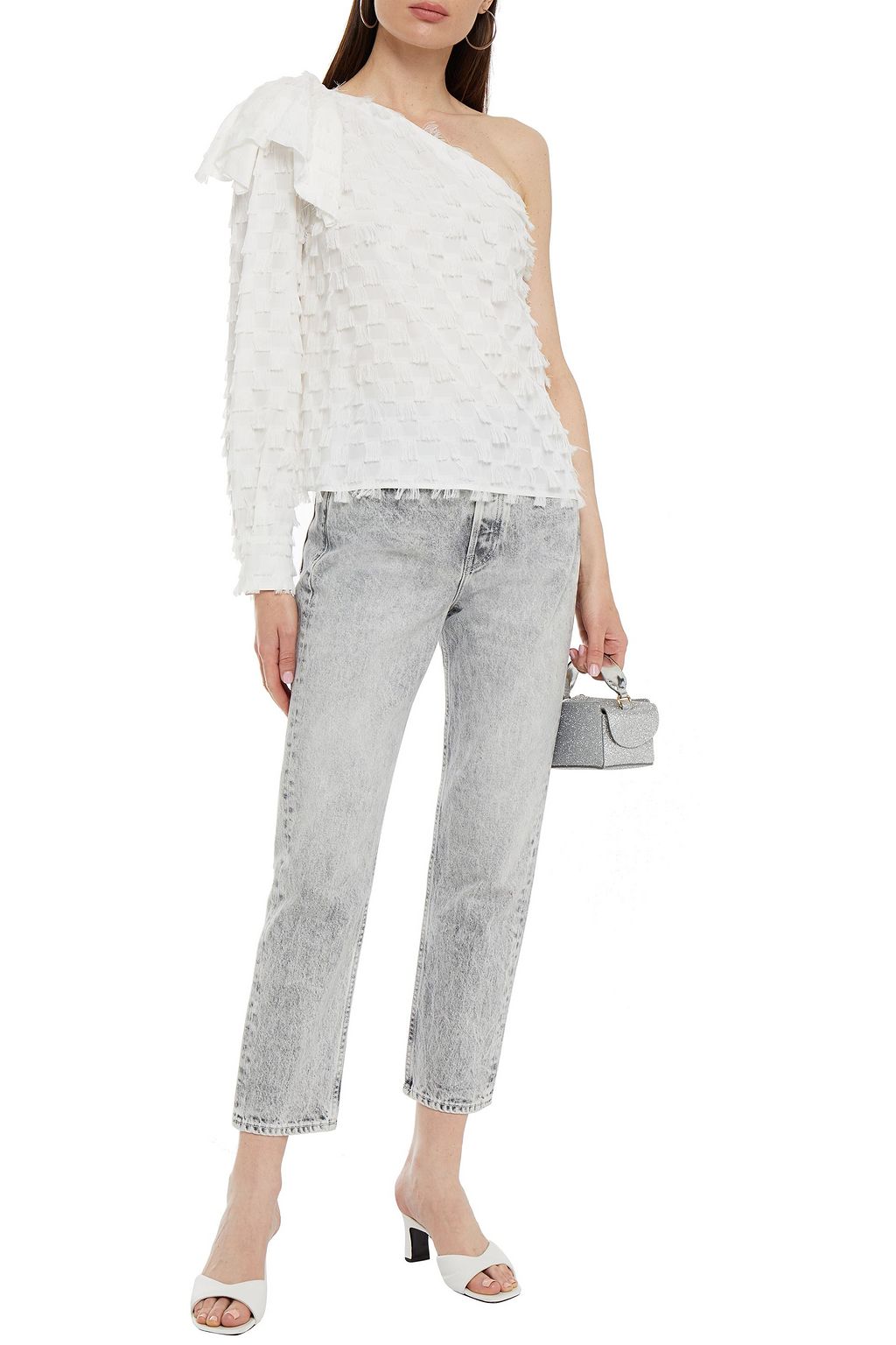 MSGM One-shoulder ruffled fil coupé top