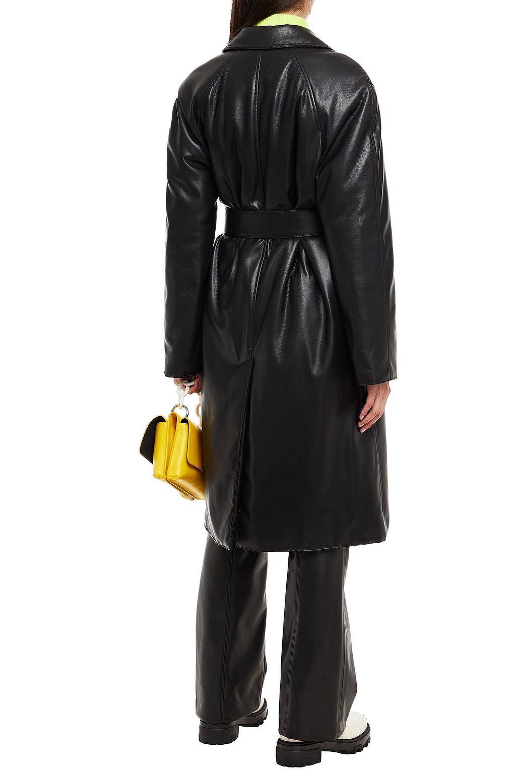 MSGM Belted faux stretch-leather coat
