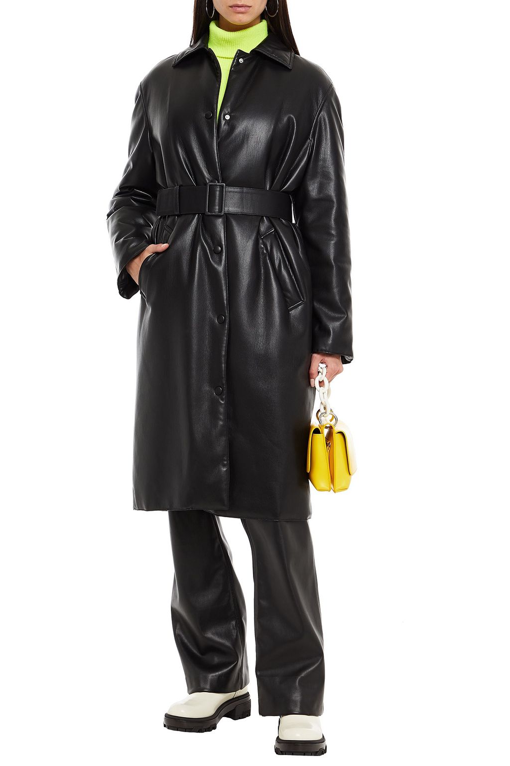 MSGM Belted faux stretch-leather coat