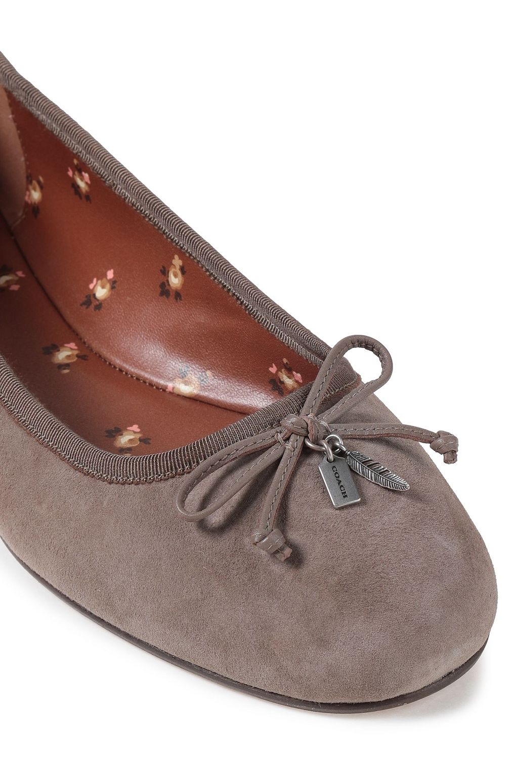 COACH Grosgrain-trimmed embellished suede ballet flats