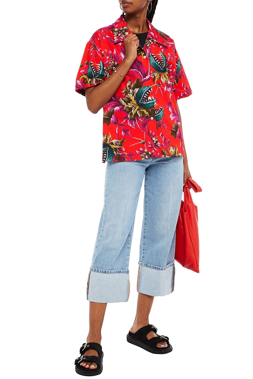 MSGM Printed cotton-poplin shirt