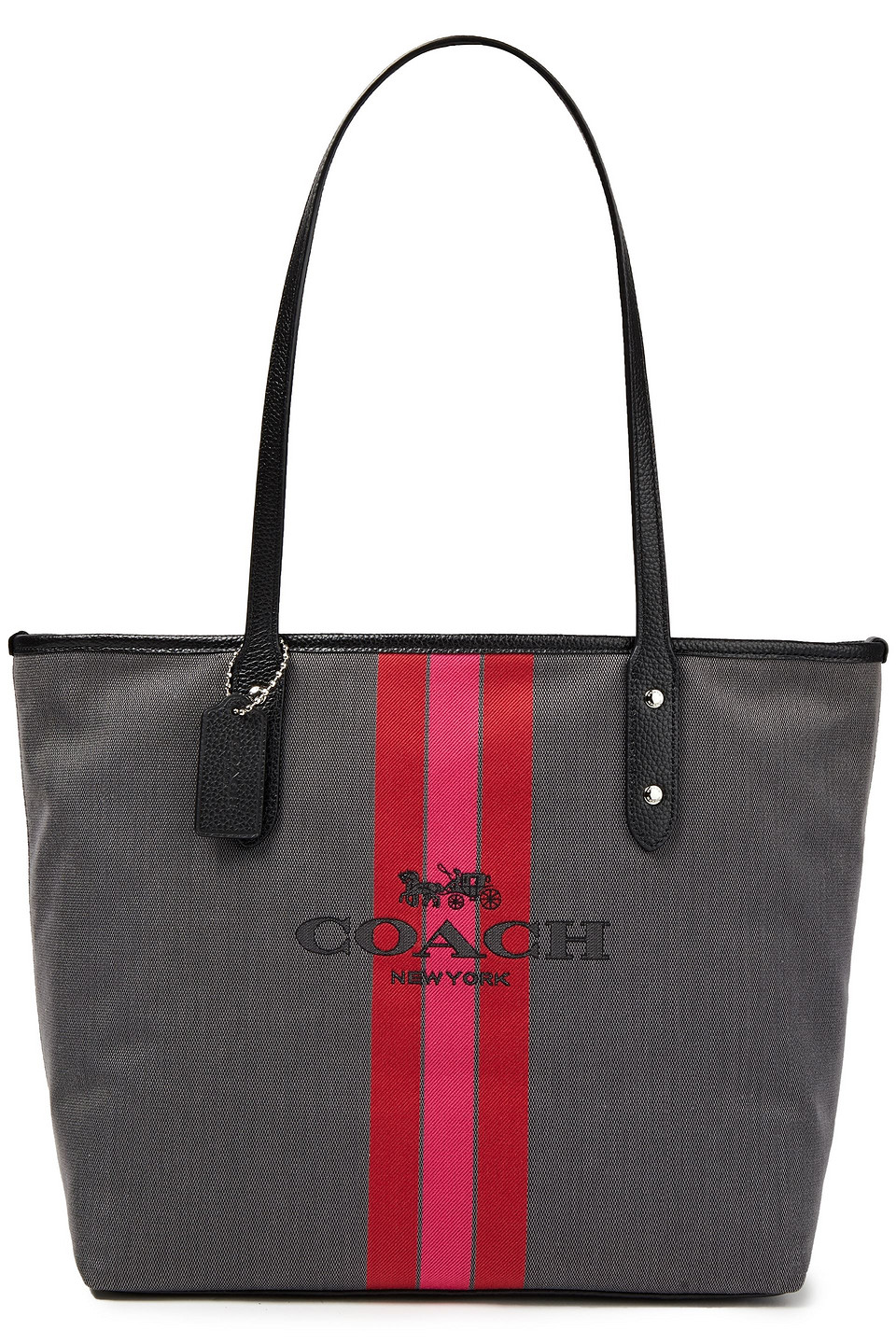 Coach Woman Leather-trimmed Embroidered Cotton-blend Canvas Tote Gray Size --
