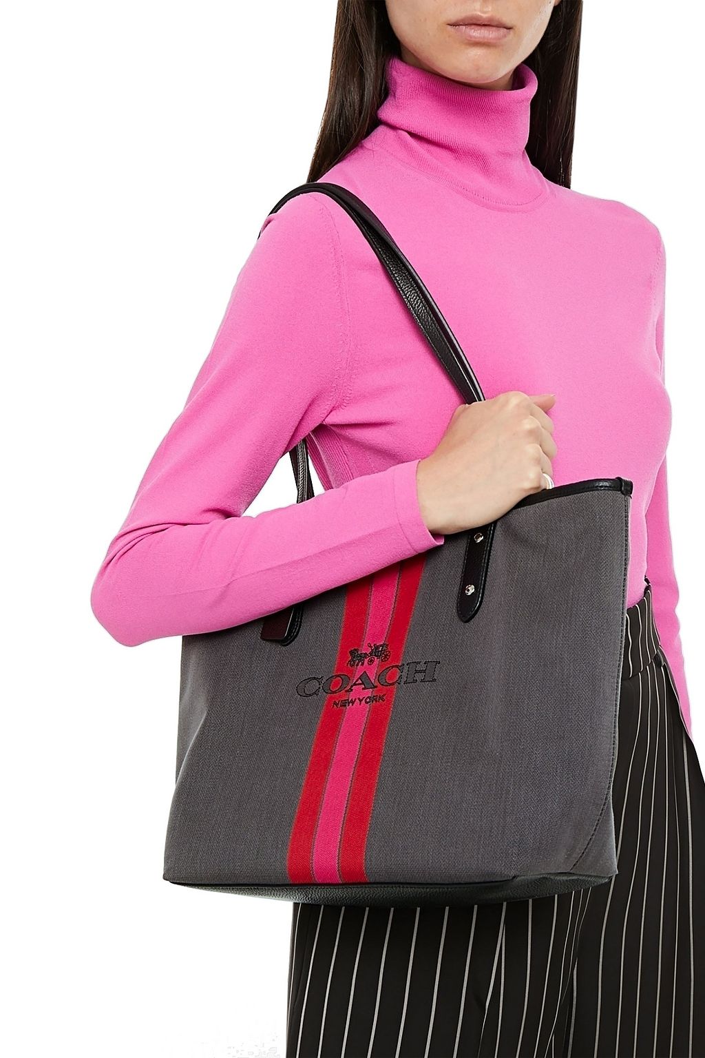 COACH Leather-trimmed embroidered cotton-blend canvas tote