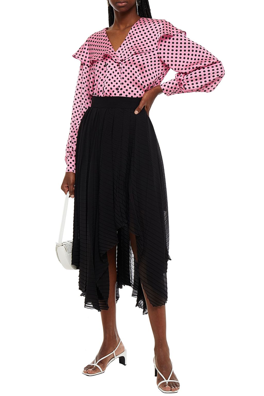 MSGM Pleated jacquard midi skirt