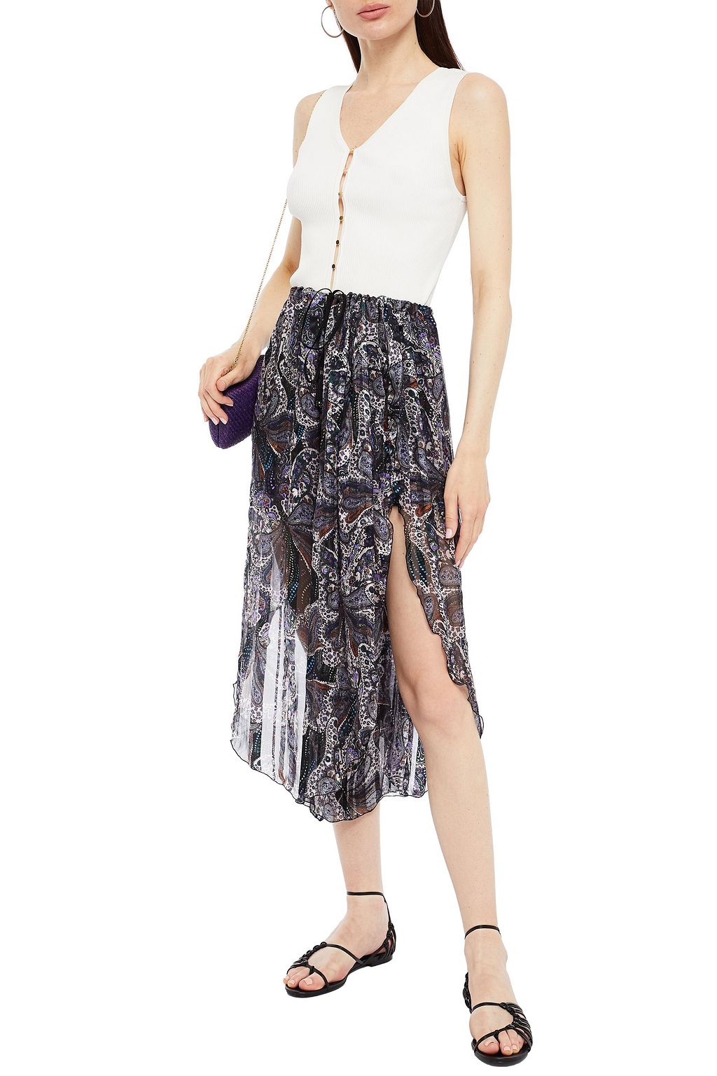 ETRO Gathered printed silk-chiffon midi skirt