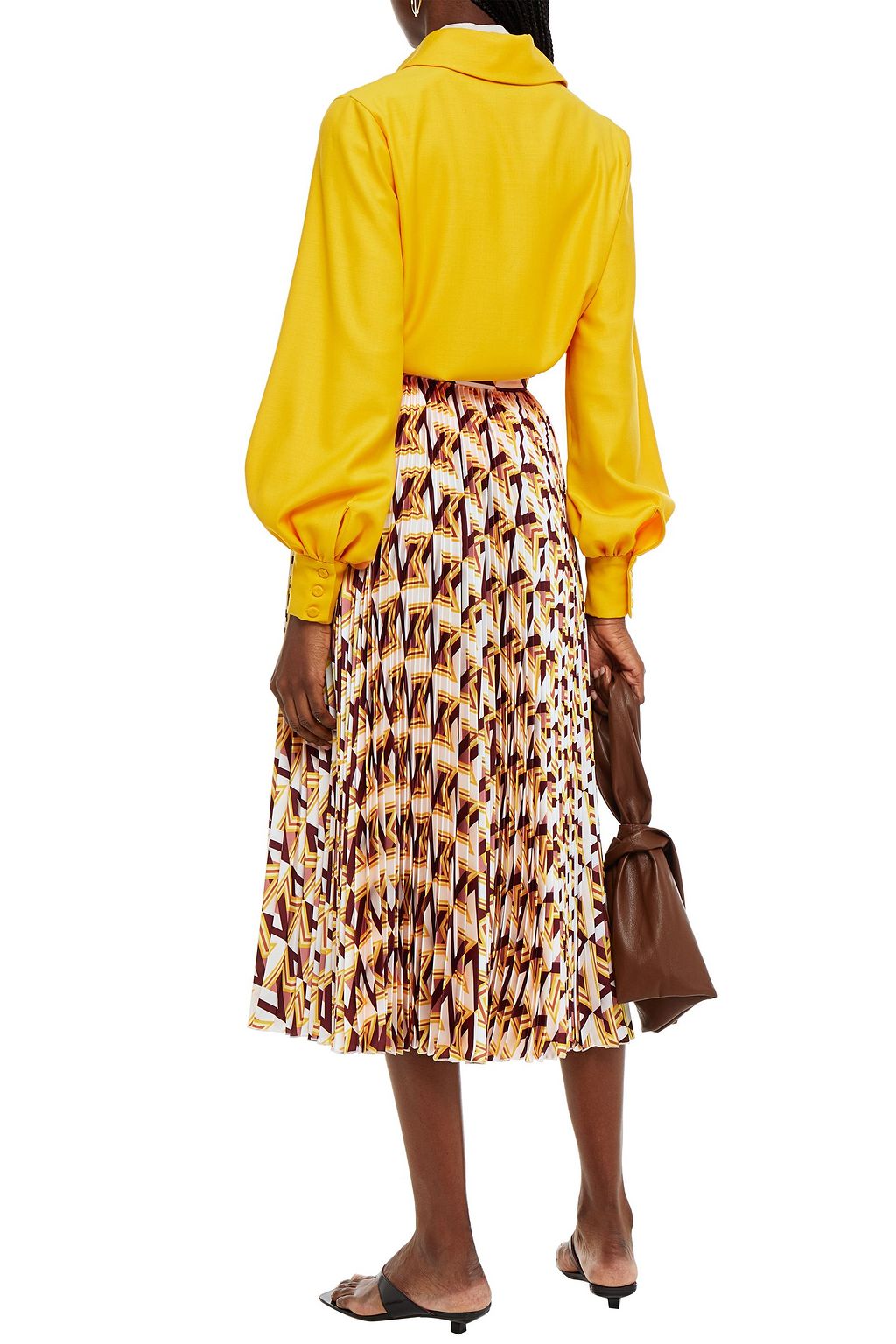 MSGM Printed pleated satin-twill midi skirt