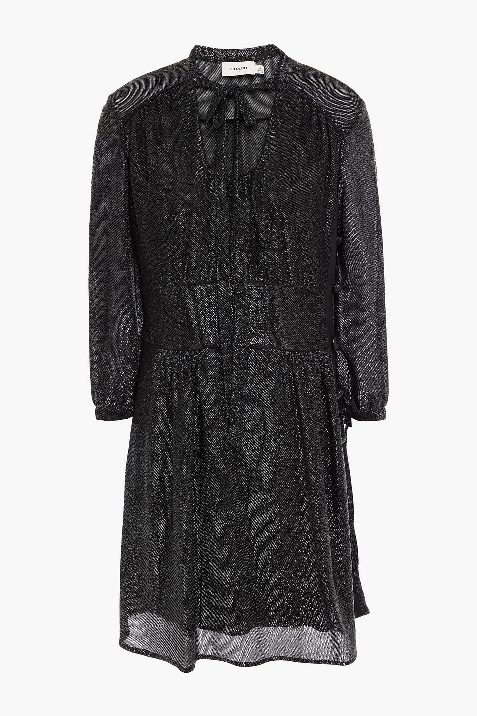 Coach Woman Gathered Lamé Mini Dress Black Size 10