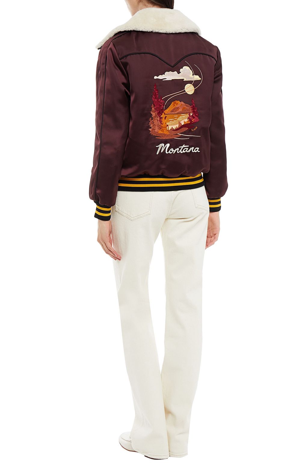 COACH Shearling-lined embroidered shell bomber jacket