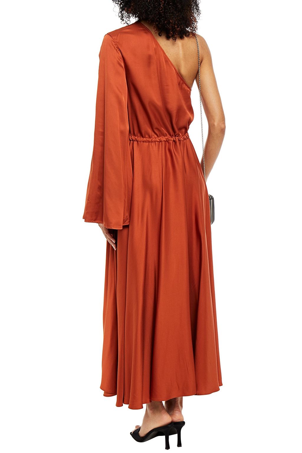 SOLACE LONDON One-shoulder gathered satin maxi dress